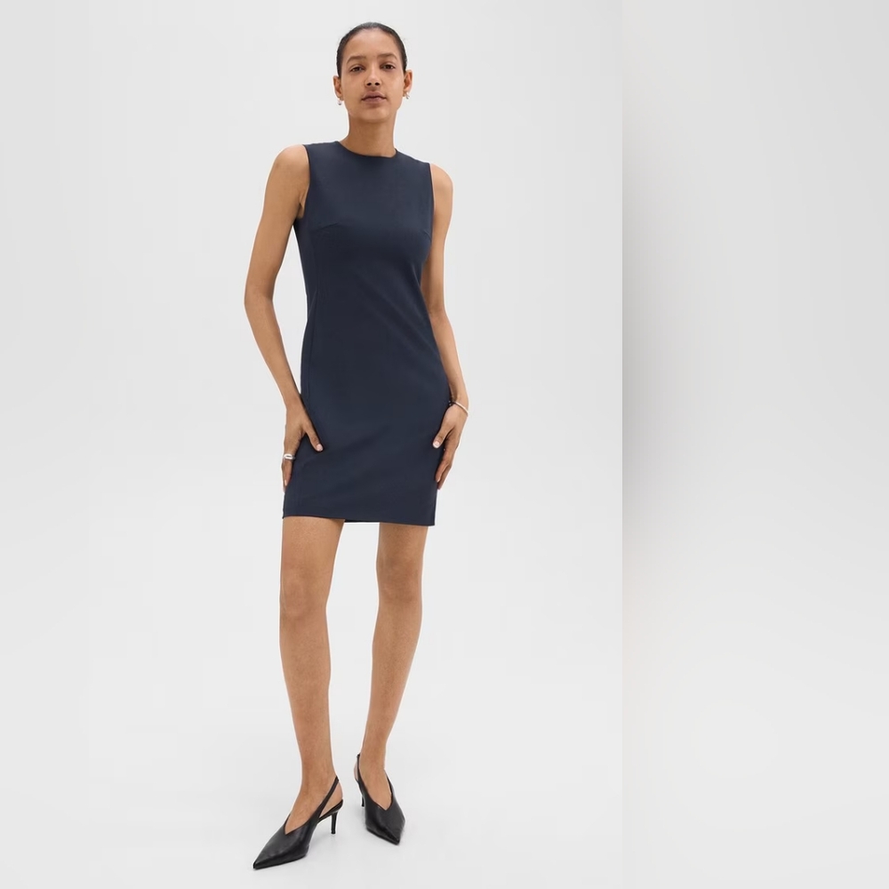 Theory NWOT 00 Betty Sevona Navy Blue Sleeveless Sheath Wool Dress